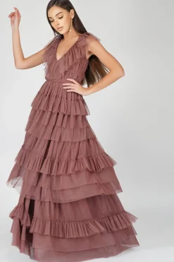 Alexandra Merlot Tulle Maxi Dress