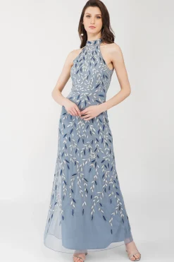 Arina Blue Embellished Maxi Dress