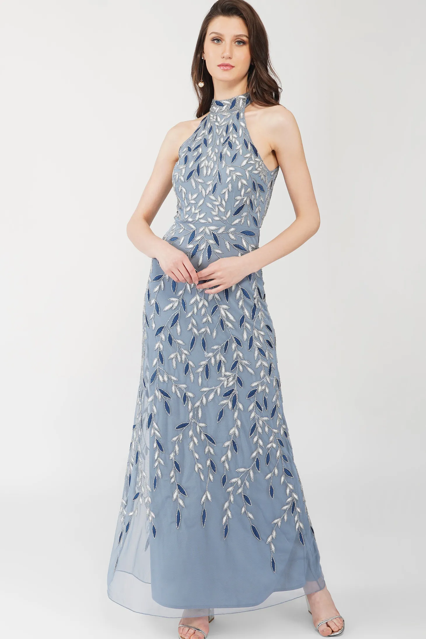 Arina Blue Embellished Maxi Dress