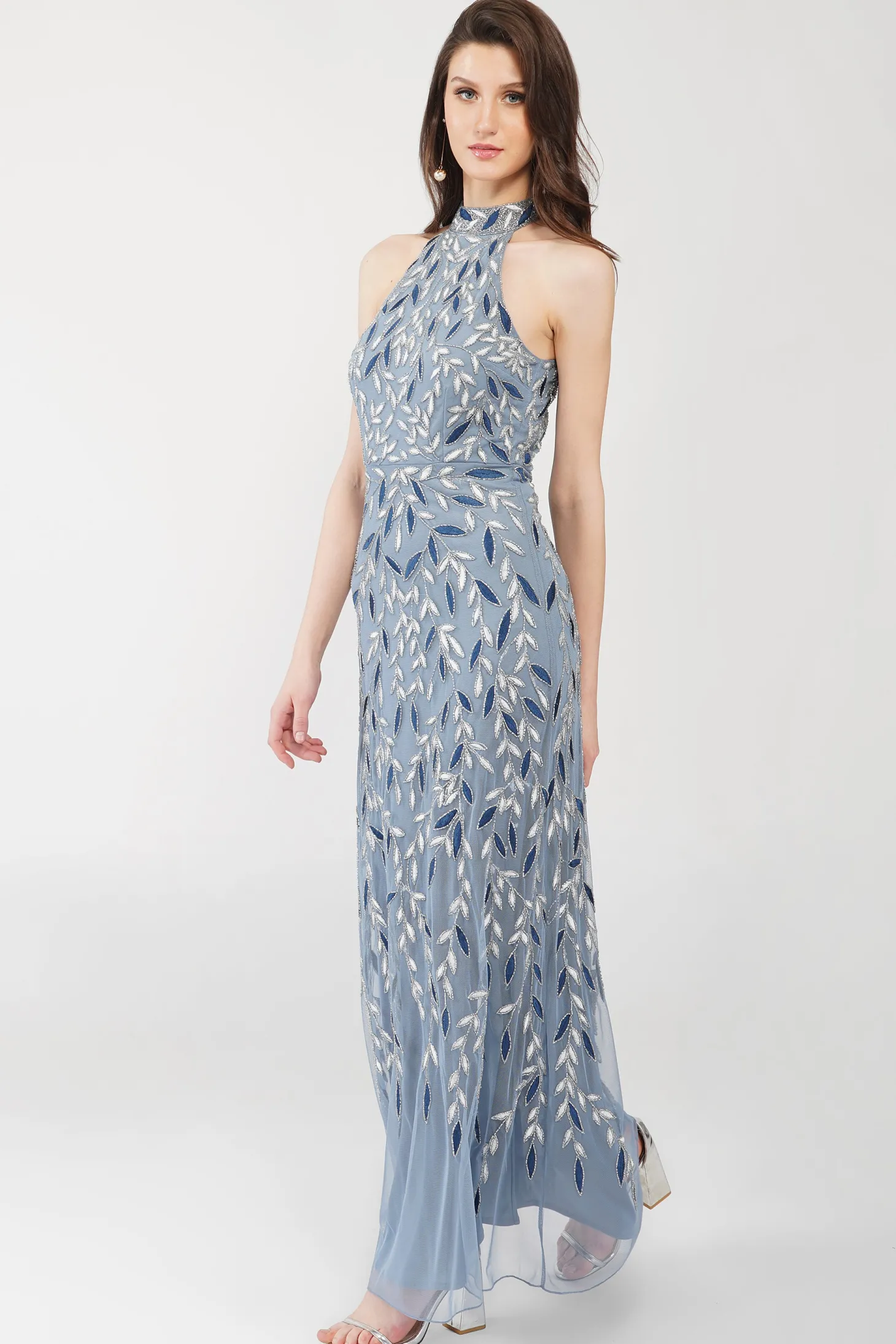 Arina Blue Embellished Maxi Dress