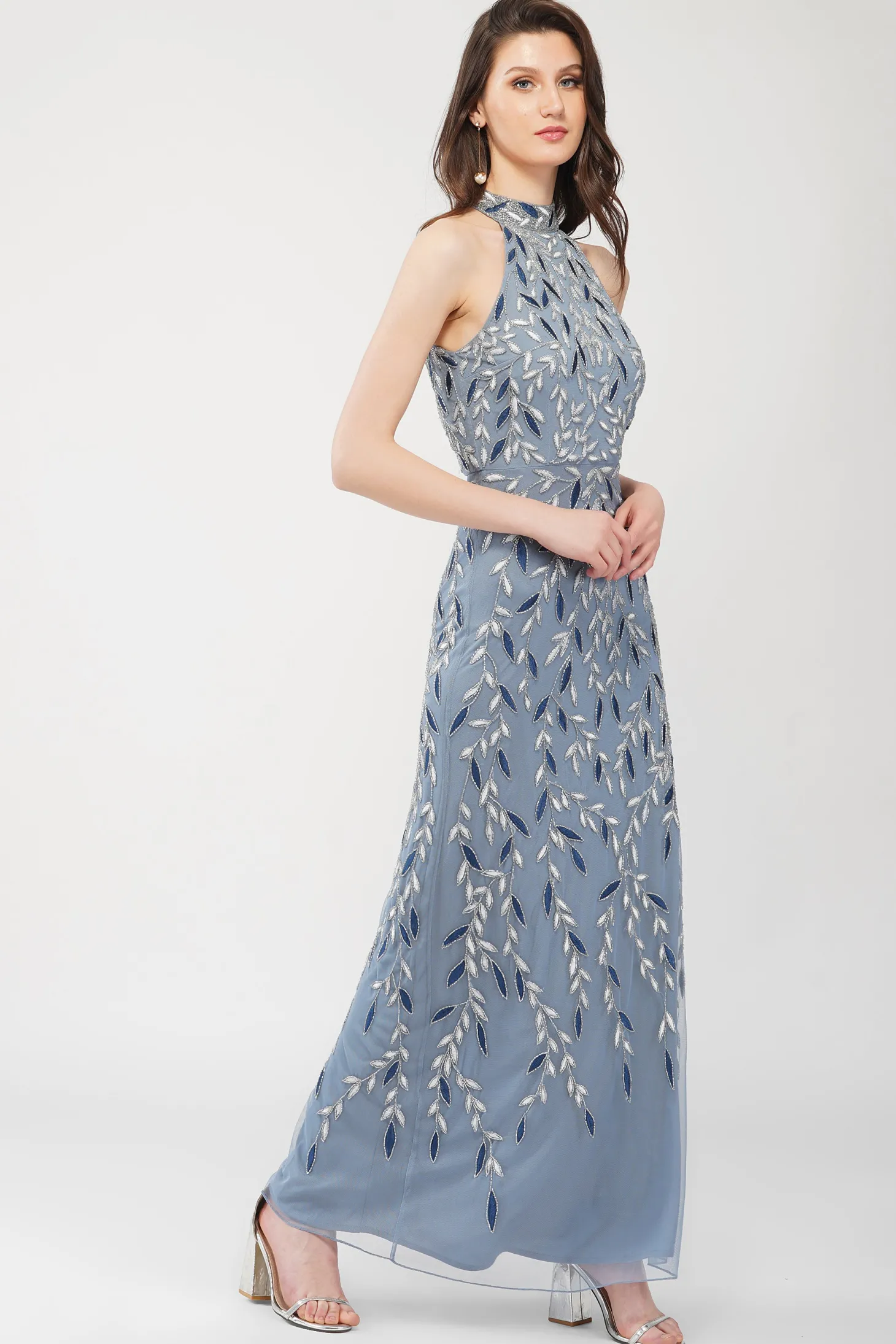 Arina Blue Embellished Maxi Dress