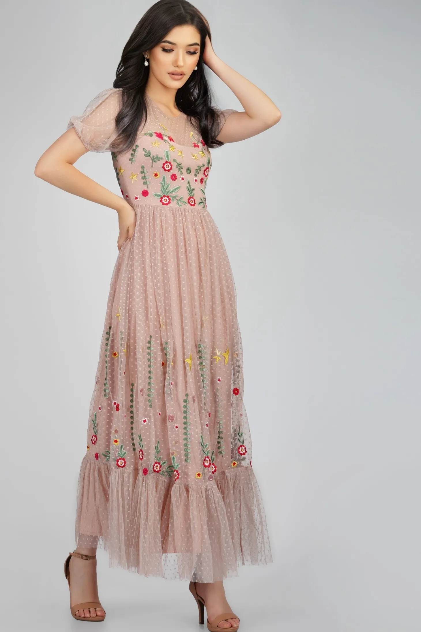 Azalea Dusty Pink Embroidered Dress