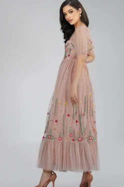 Azalea Dusty Pink Embroidered Dress