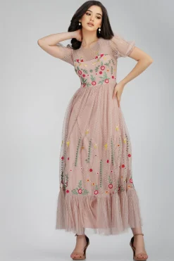 Azalea Dusty Pink Embroidered Dress