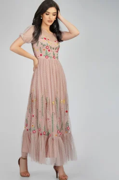 Azalea Dusty Pink Embroidered Dress