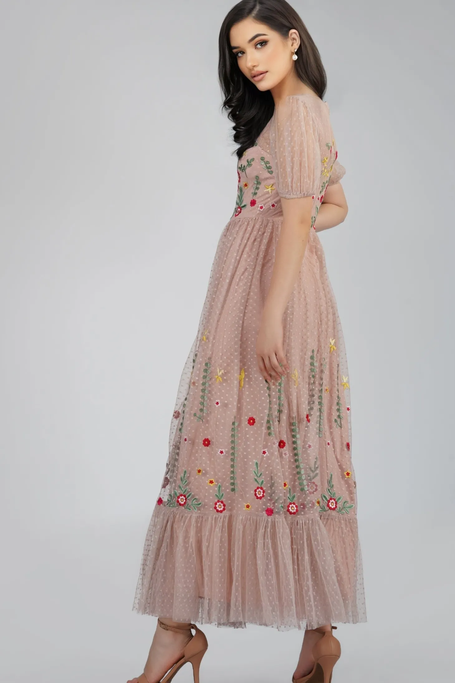 Azalea Dusty Pink Embroidered Dress