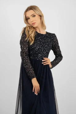 Belle Navy Blue Long Sleeve Bridesmaid Dress