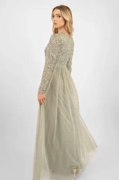 Belle Sage Green Long Sleeve Bridesmaid Dress