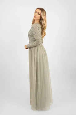 Belle Sage Green Long Sleeve Bridesmaid Dress