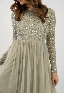 Belle Sage Green Long Sleeve Bridesmaid Dress
