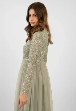 Belle Sage Green Long Sleeve Bridesmaid Dress