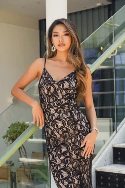 Black Contrast Lace Maxi Dress