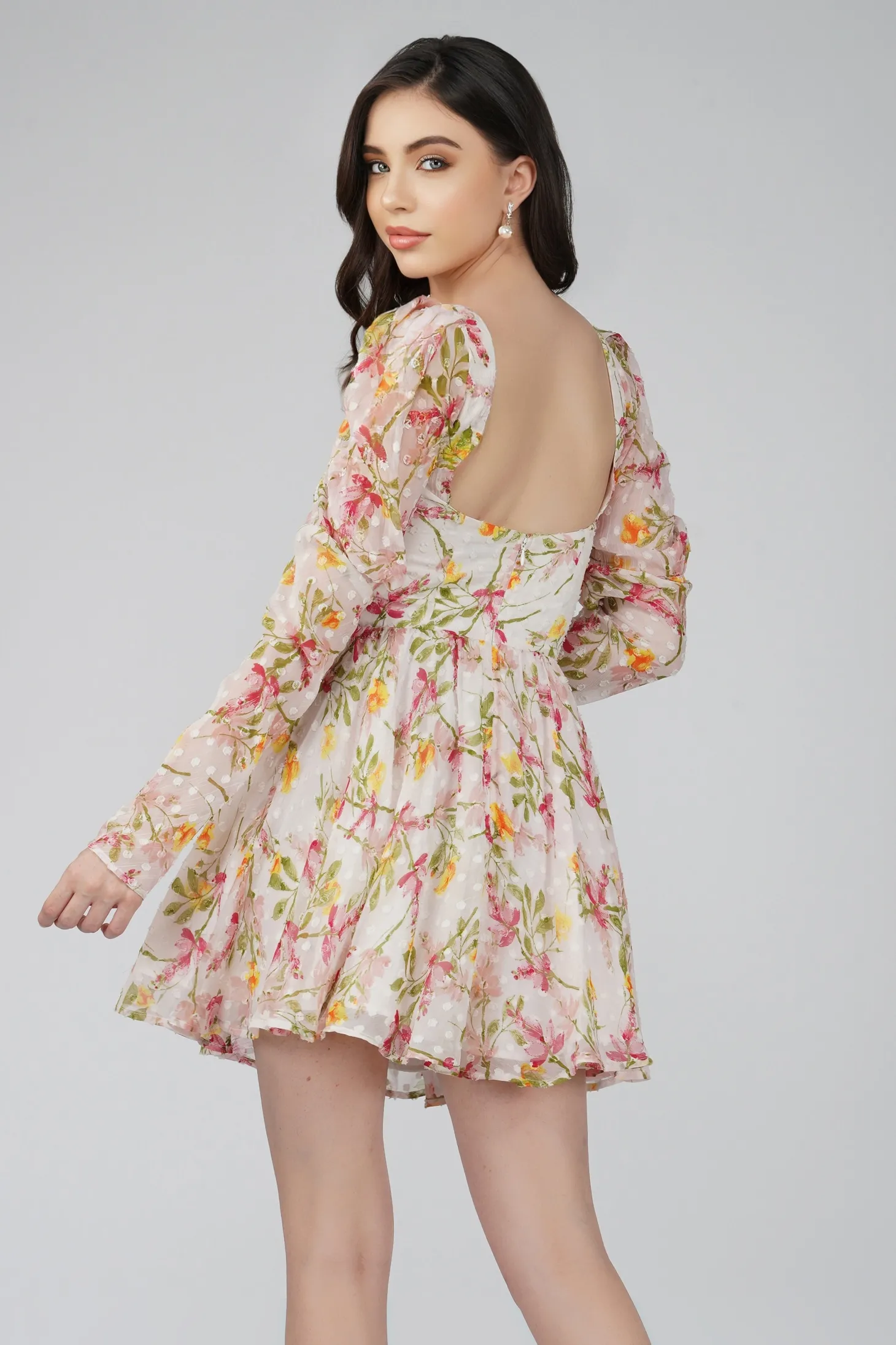 Bone White Floral Corset Dress