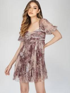 Brielle Brown Printed Tulle Mini Dress