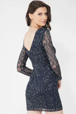 Brooklyn Navy Blue Long Sleeve Sequin Mini Dress