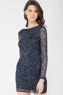 Brooklyn Navy Blue Long Sleeve Sequin Mini Dress