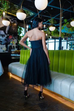 Butterfly Black Tulle Midi Dress