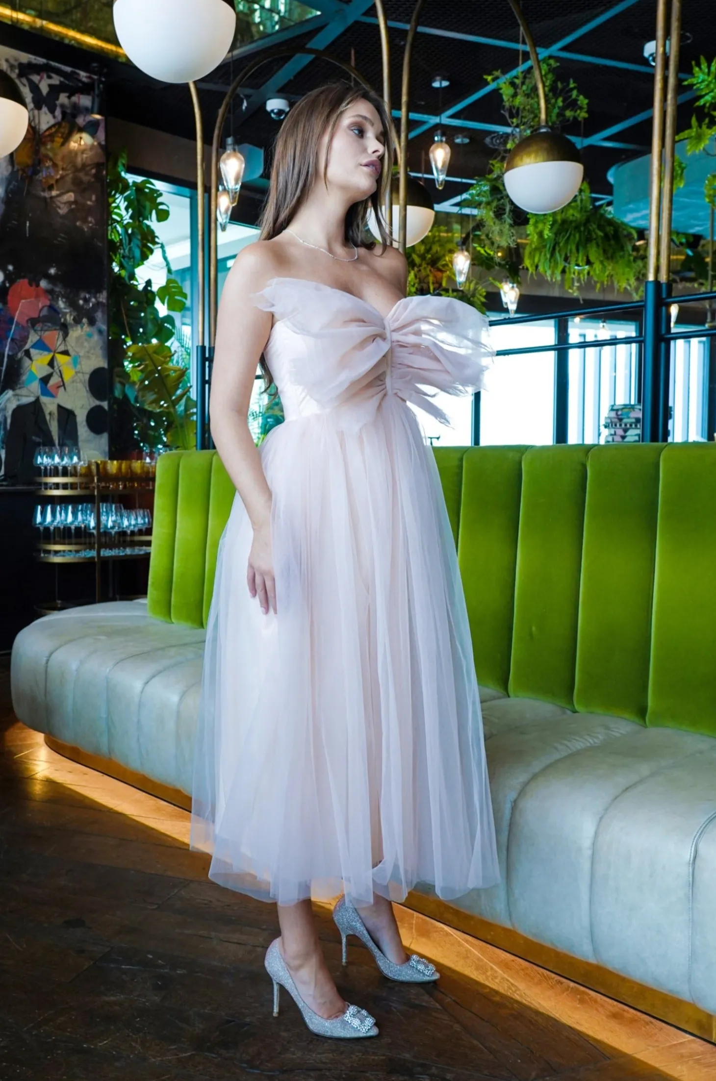 Butterfly Nude Tulle Midi Dress