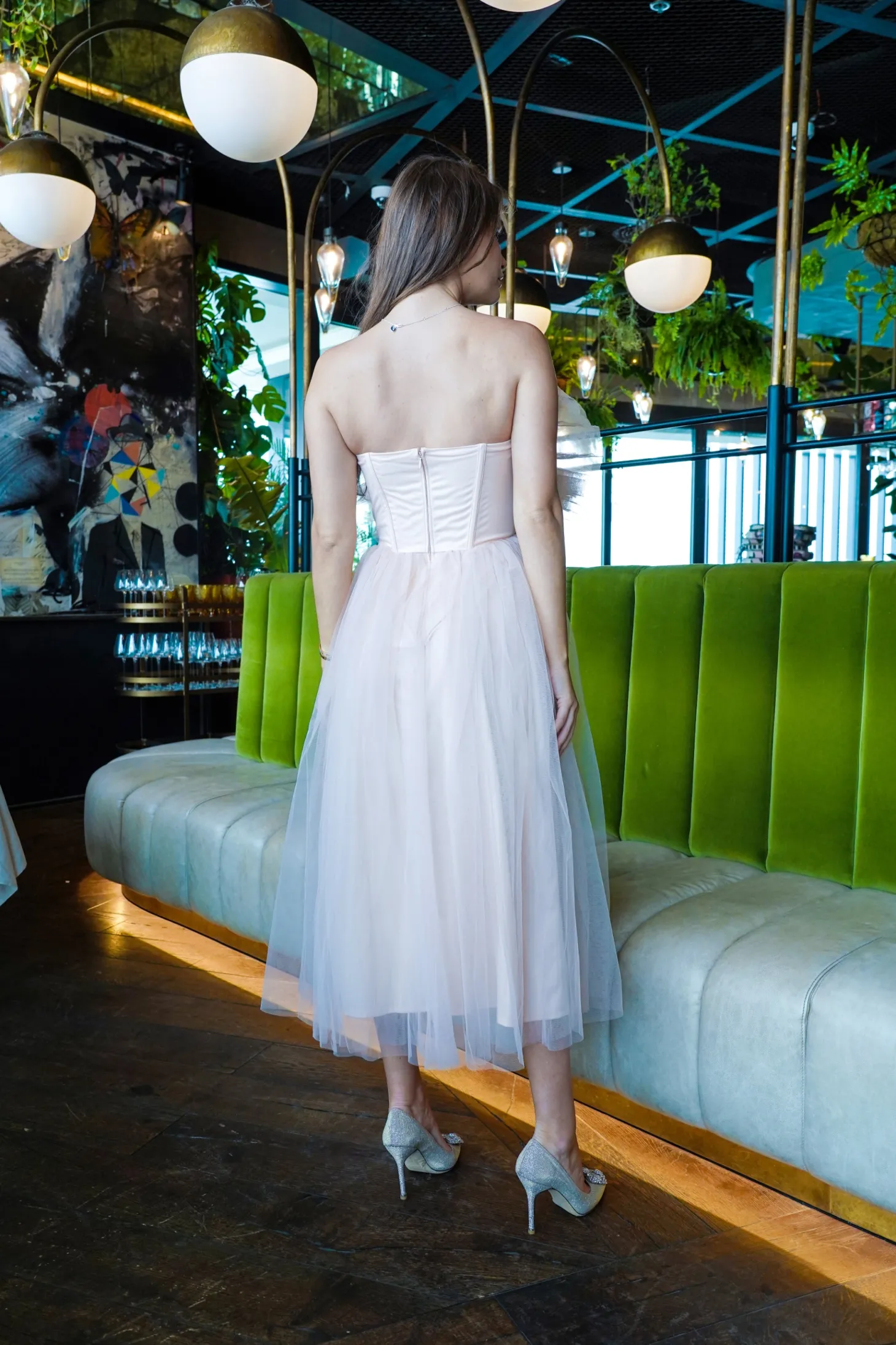 Butterfly Nude Tulle Midi Dress