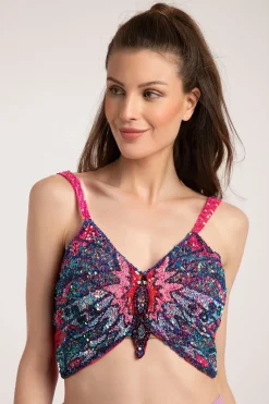 Butterfly Top In Multi Pink Sequin