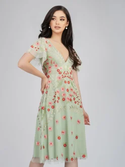 Calla Sage Green Embroidered Dress