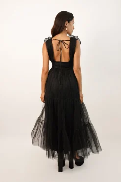 Chana Plunge Corsage Maxi Dress In Black
