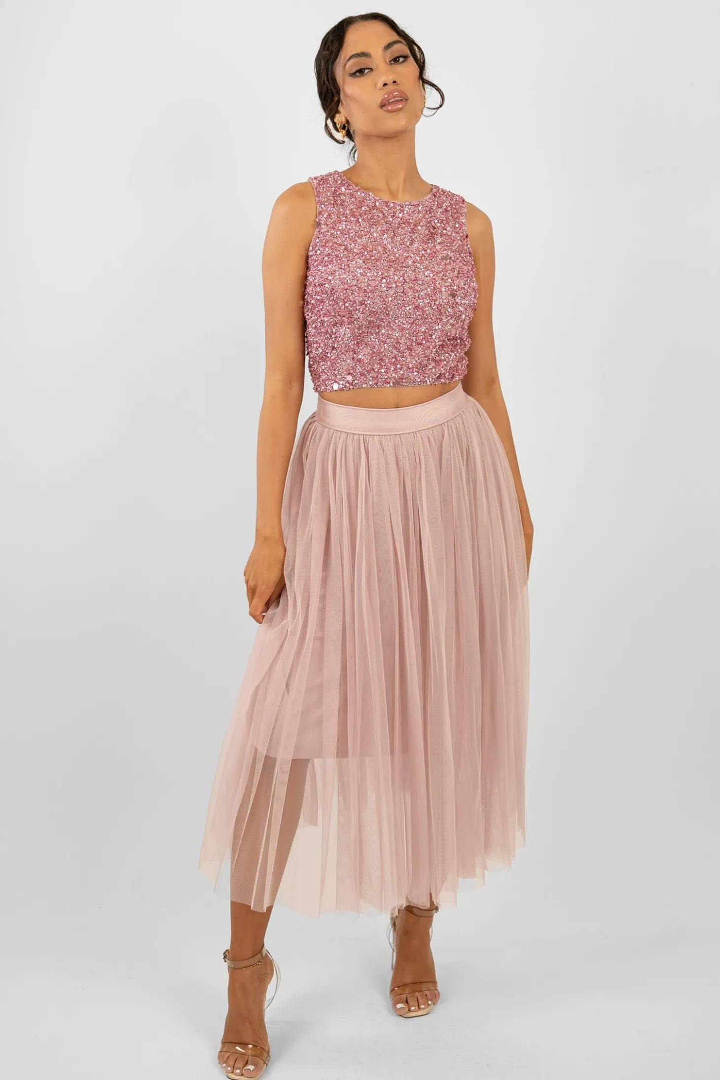 Cleo Pink Tulle Midi Skirt