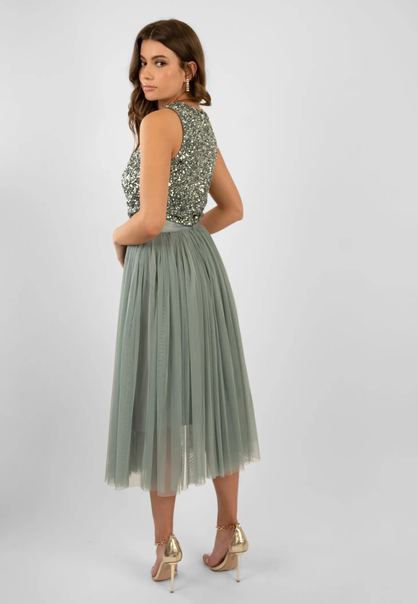 Cleo Teal Tulle Midi Skirt