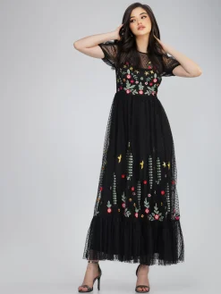 Dahlia Black Embroidered Dress