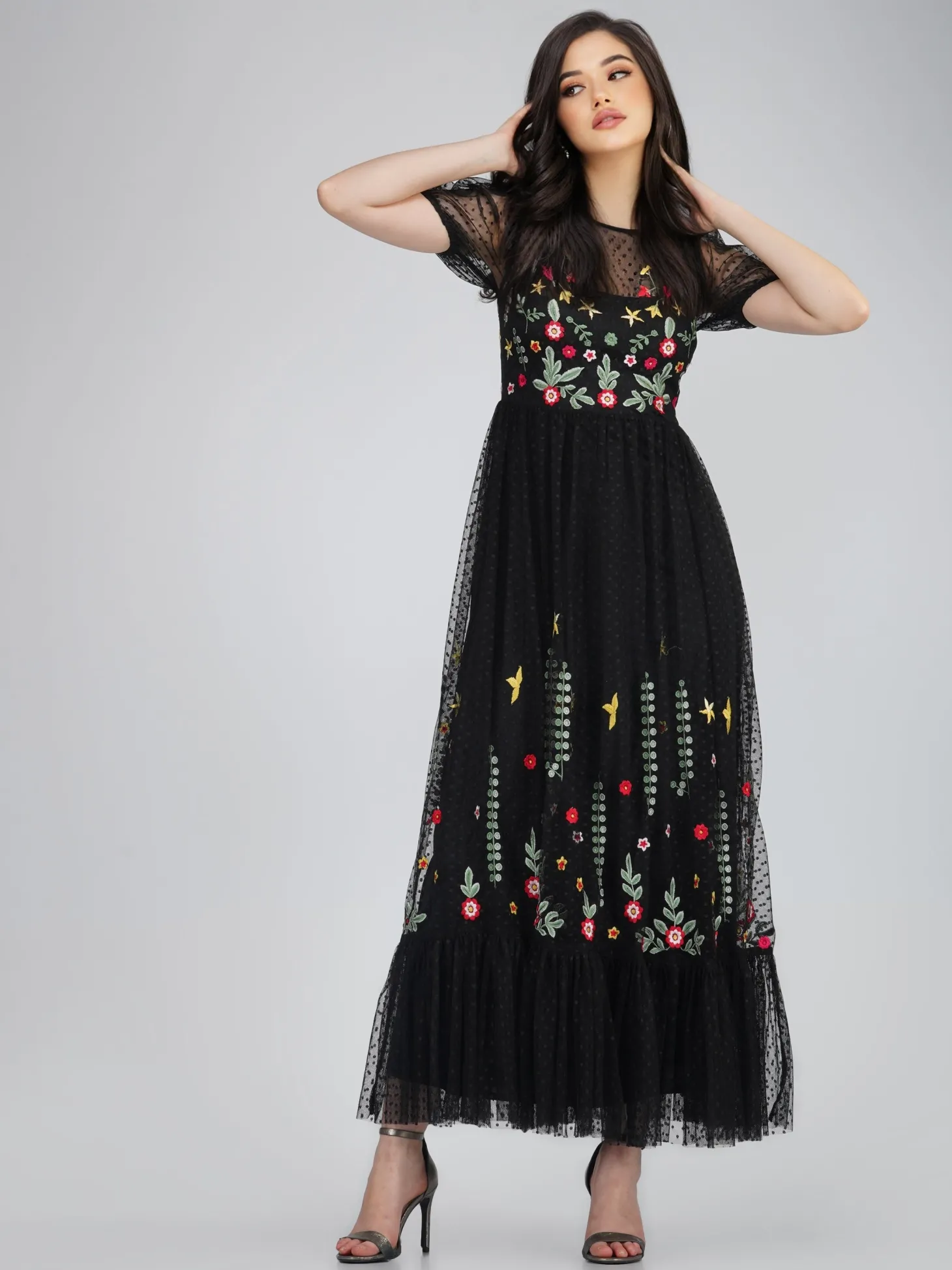 Dahlia Black Embroidered Dress