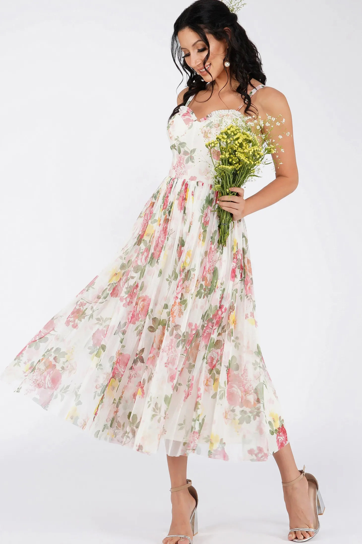 Dane Floral Tulle Corset Midi Dress