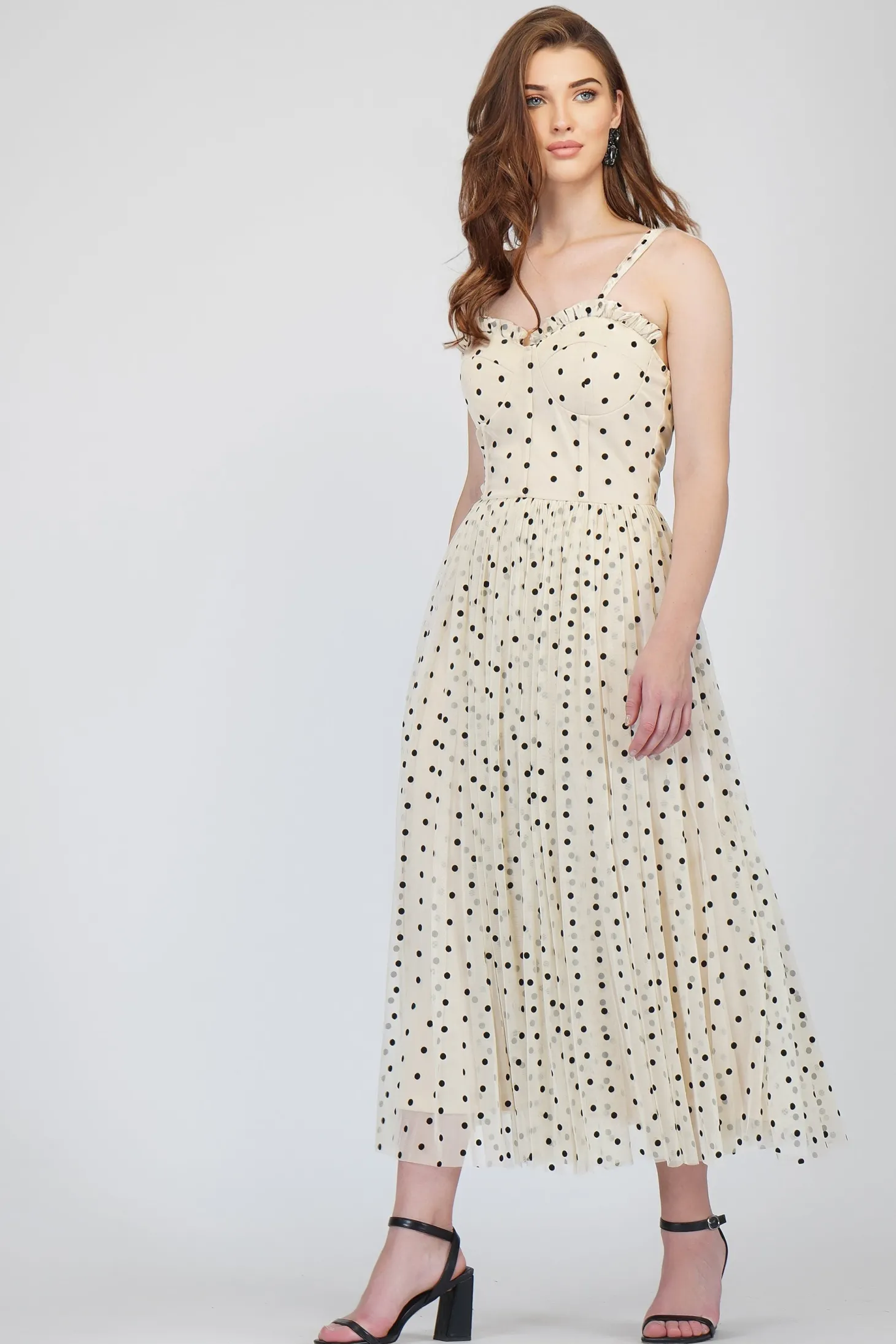 Dane Polka Dot Corset Midi Dress