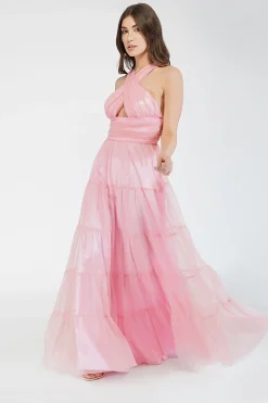 Dreamy Pink Crisscross Front Maxi Dress
