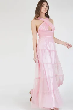 Dreamy Pink Crisscross Front Maxi Dress