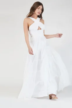 Dreamy White Crisscross Front Maxi Dress