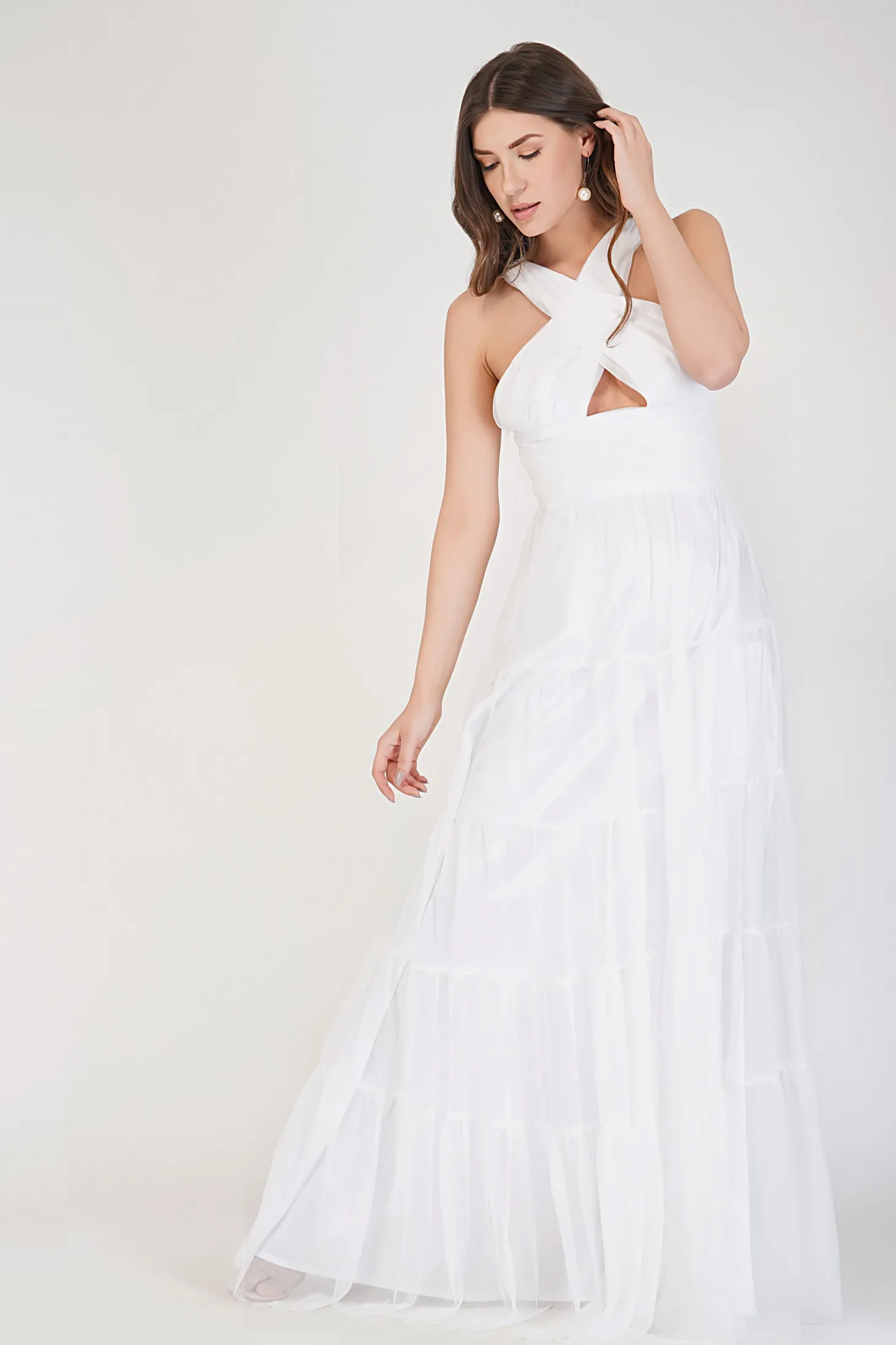 Dreamy White Crisscross Front Maxi Dress