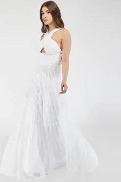 Dreamy White Crisscross Front Maxi Dress