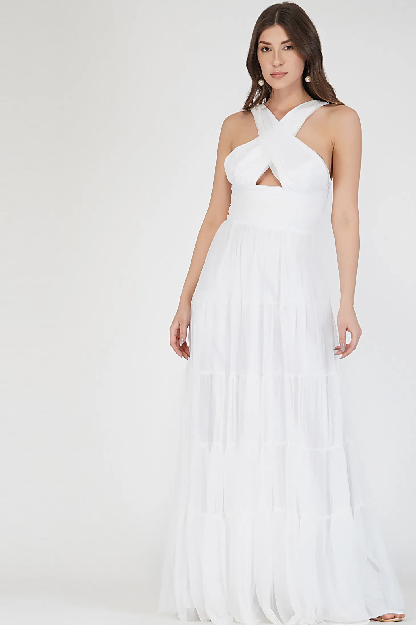Dreamy White Crisscross Front Maxi Dress