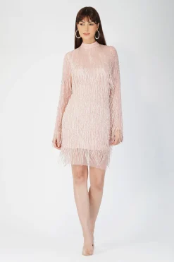 Elena Embellished Pink Tassel Mini Dress
