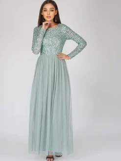 Elle Long Sleeve Sage Green Bridesmaid Maxi Dress