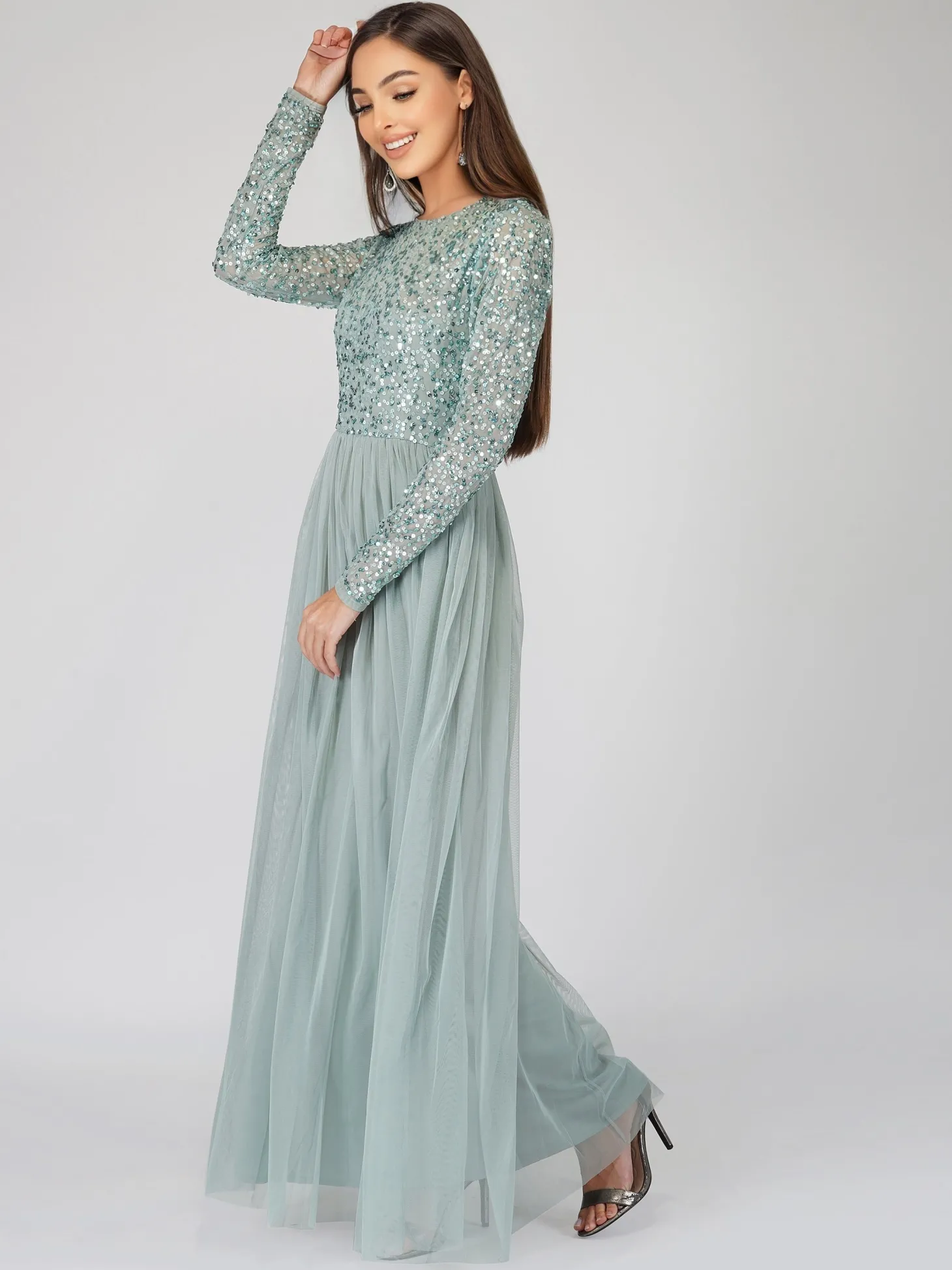 Elle Long Sleeve Sage Green Bridesmaid Maxi Dress