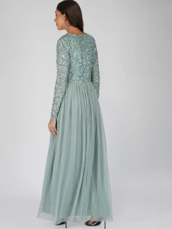 Elle Long Sleeve Sage Green Bridesmaid Maxi Dress