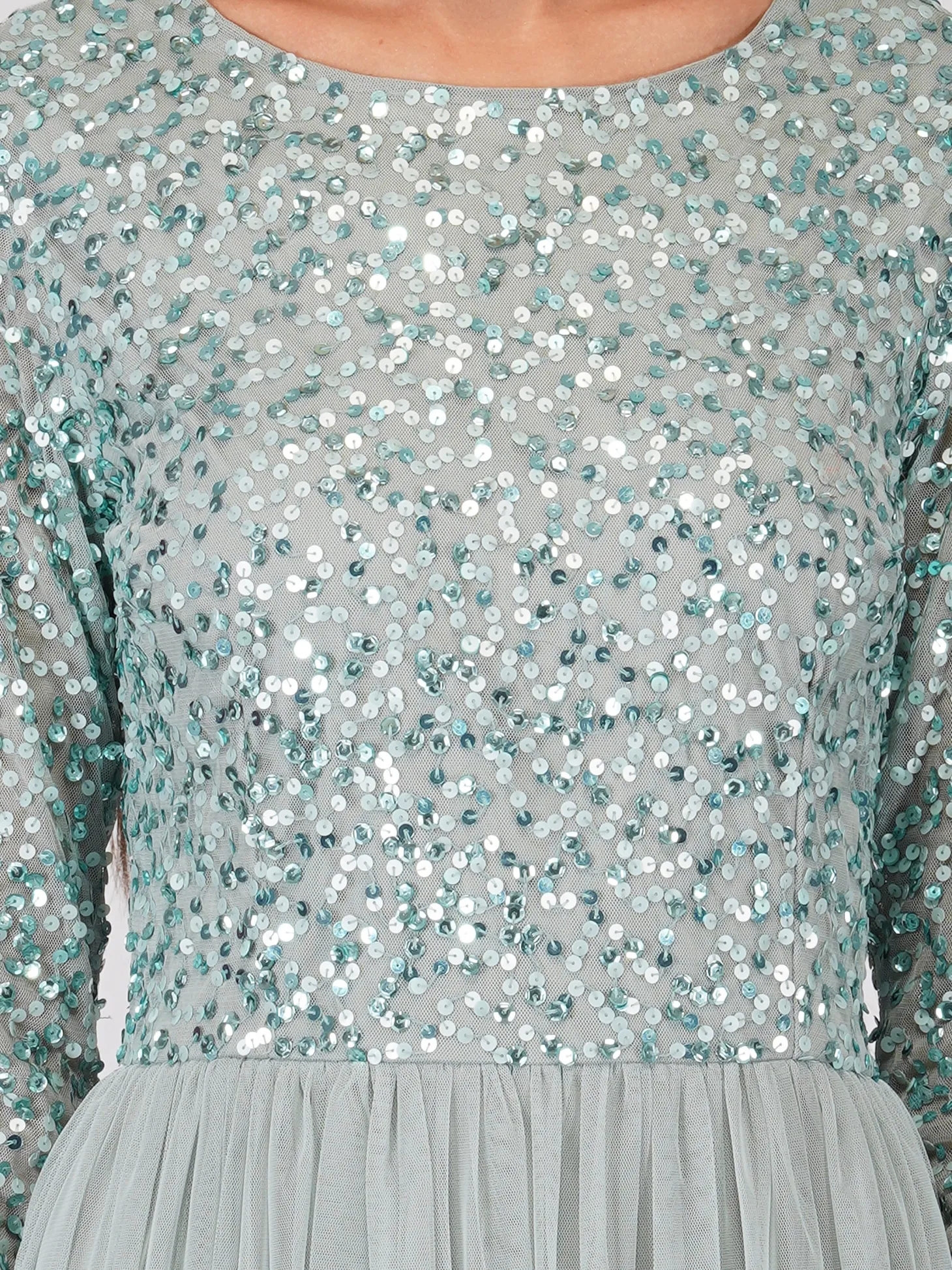 Elle Long Sleeve Sage Green Bridesmaid Maxi Dress