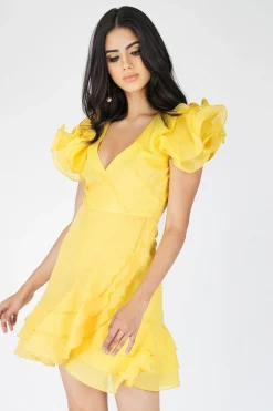 Fairy Flutter Sleeve Mini Dress In Yellow