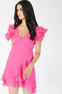 Fairy Flutter Sleeve Mini Dress In Pink