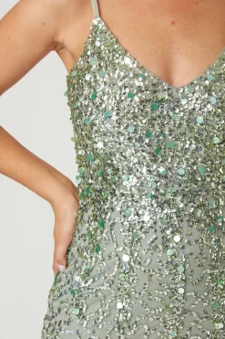 Gloria Sage Green Beaded Maxi Dress