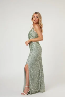Gloria Sage Green Beaded Maxi Dress