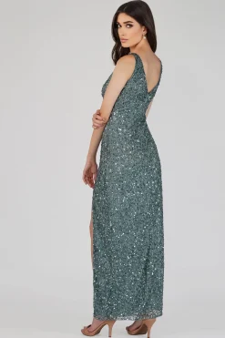 Greyson Teal Sequin Maxi Dress