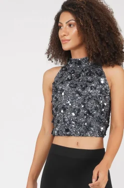 Gui Charcoal Grey Sequin Top