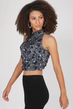 Gui Charcoal Grey Sequin Top